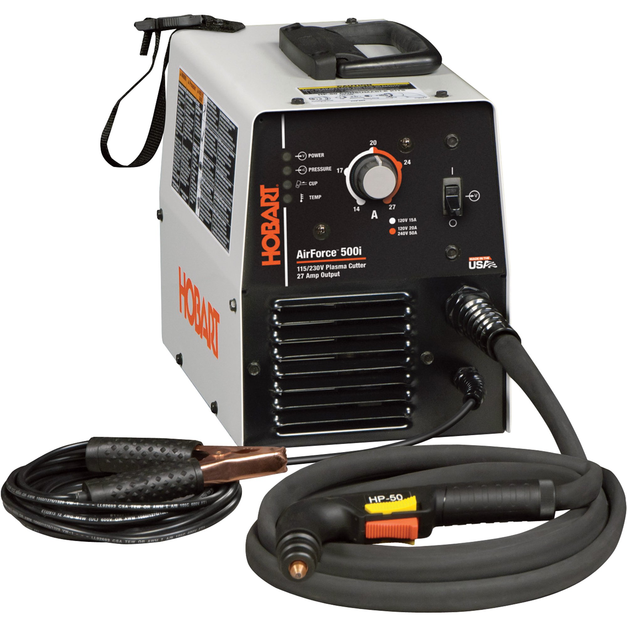 Please see replacement item# 48642. Hobart AirForce 500i Plasma Cutter with MVP (Multi-Voltage Plug) — 115V/230V, 27 Amp, Model #500548
